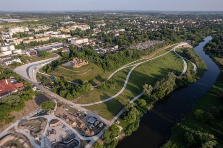 Parklandschaft Sochaczew, Polen, Entwicklungskonzept für das Ufer